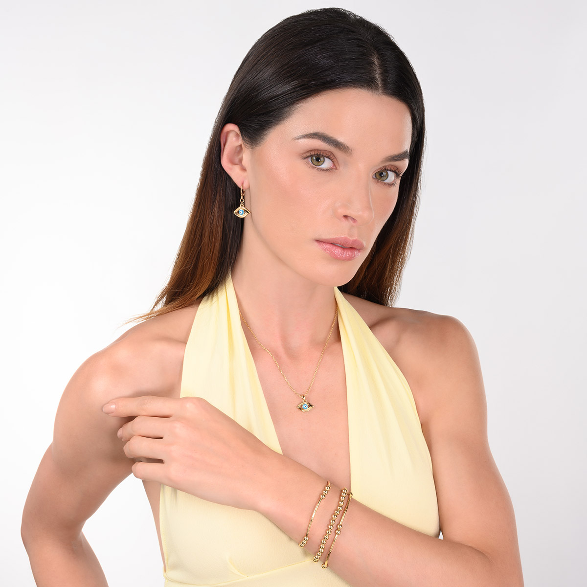 Pulsera en baño de oro esferas diseño contemporaneo