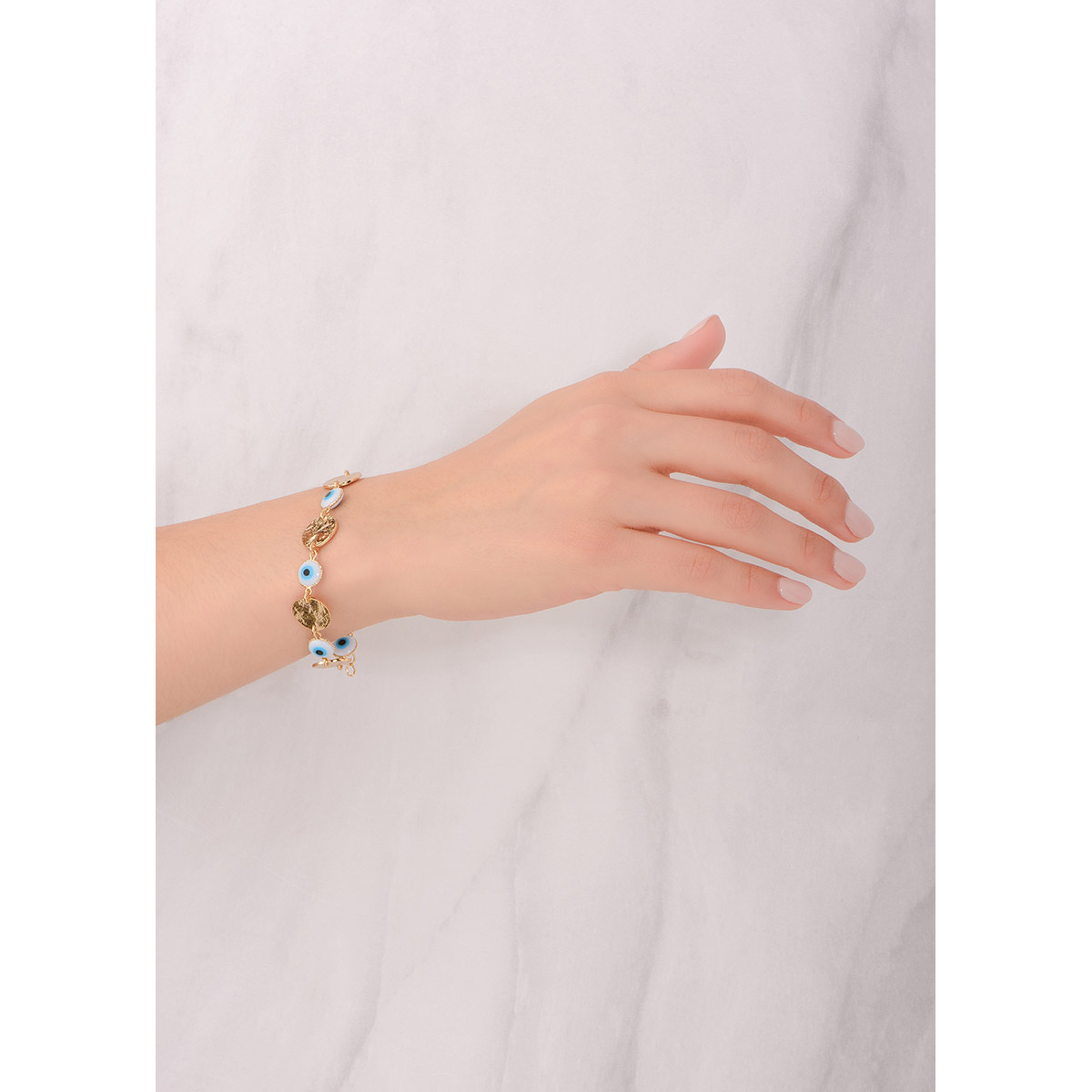 Pulsera baño de oro esmalte turqueza elegante 18cm